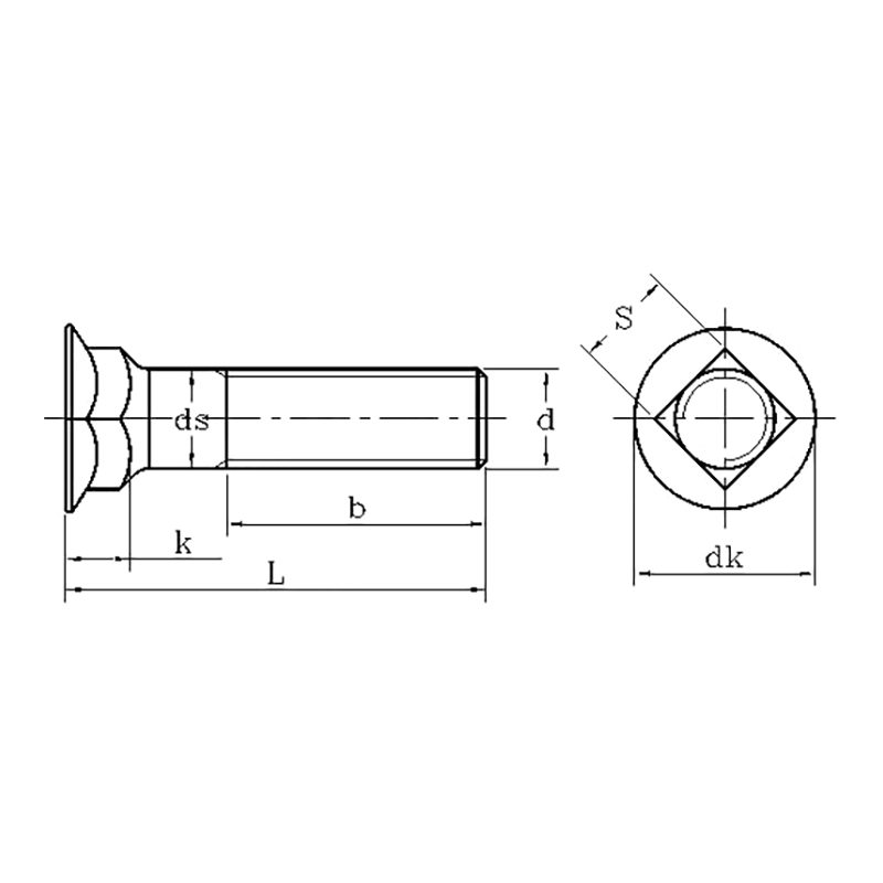 ASME/ANSI B18.9:2007 مسمار ذو رقبة مربعة غاطسة