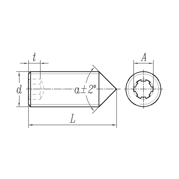 ASME/ANSI B18.3:2003 برغي ضبط النقطة المخروطية ذو المقبس السداسي