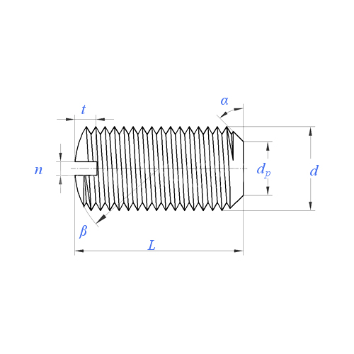 ASME/ANSI B18.6.2 (T5-flat): برغي ضبط النقطة المسطحة المشقوقة لعام 1998