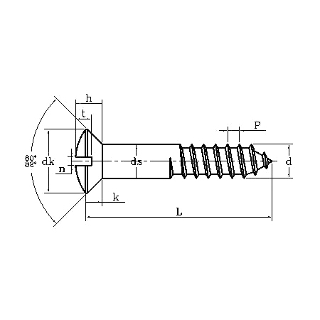 ASME/ANSI B18.6.1 (T6): برغي خشبي مثقوب برأس غاطس بيضاوي الشكل لعام 1997