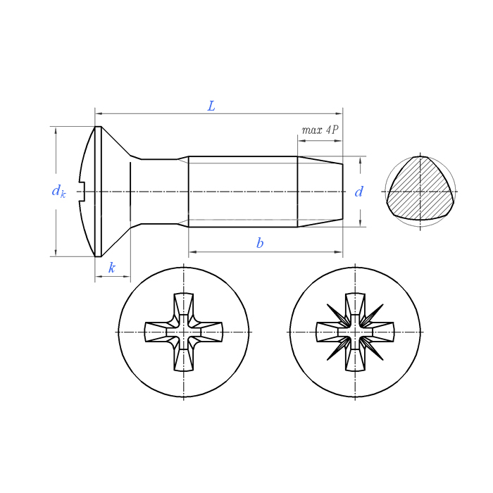 DIN 7500 (NE):2009 NE Type Oval Countersunk Head Phillips Thread Forming Lock Screw